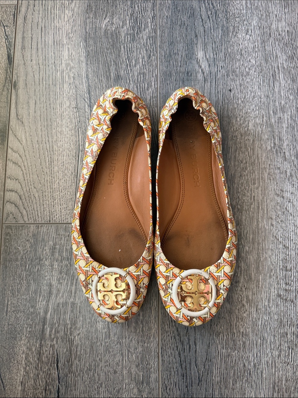 Tory Burch Multicolor Geometric Logo Ballet Flats - Yellow/Orange/Pink - Picture 2 of 9